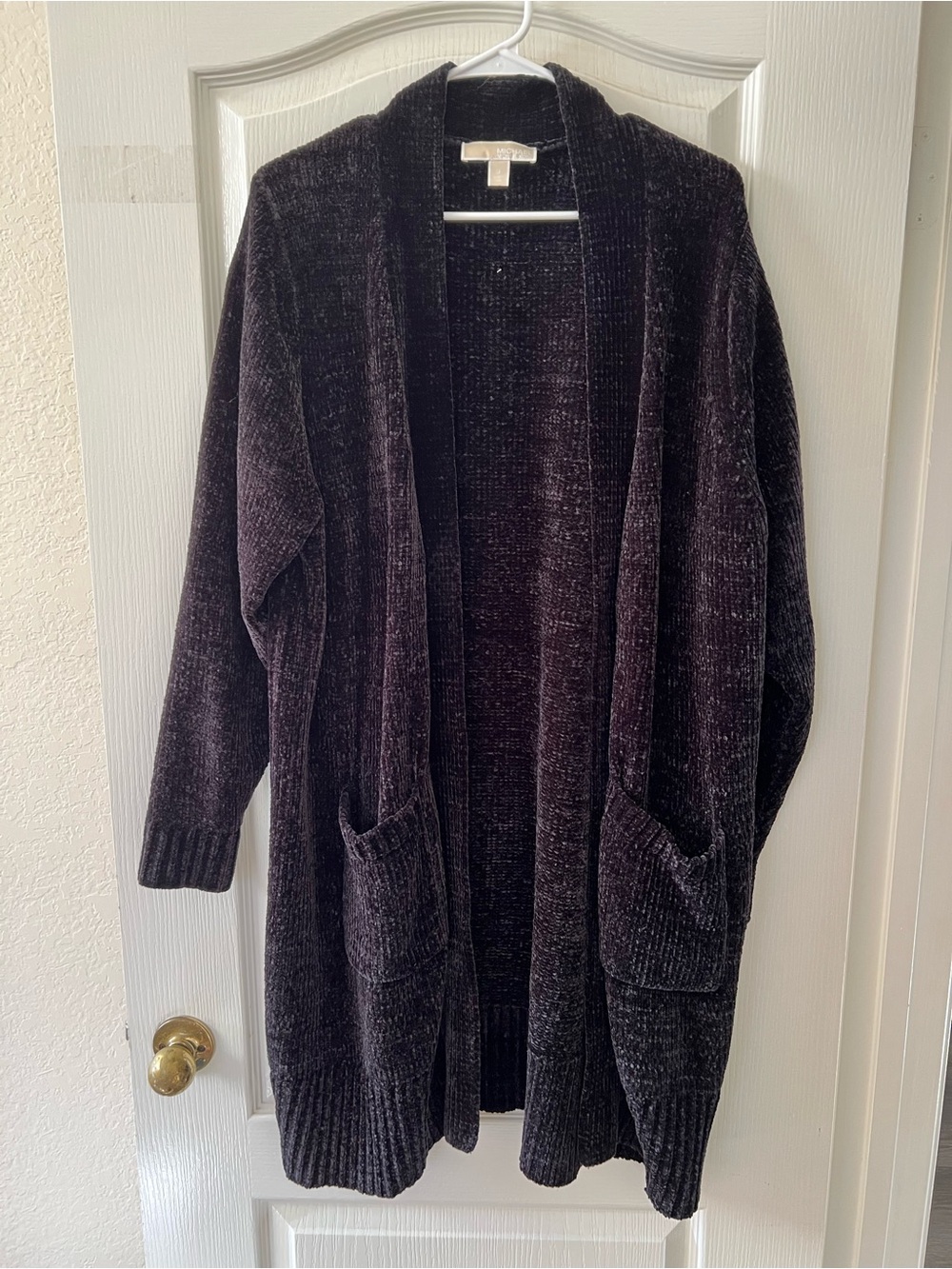Michael Kors Dark Charcoal Chenille Open-Front Cardigan